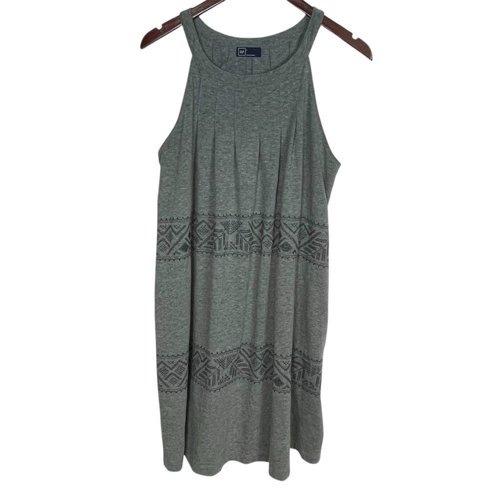 Gap Sleeveless Embroidered Light Heather Grey Dress Size L